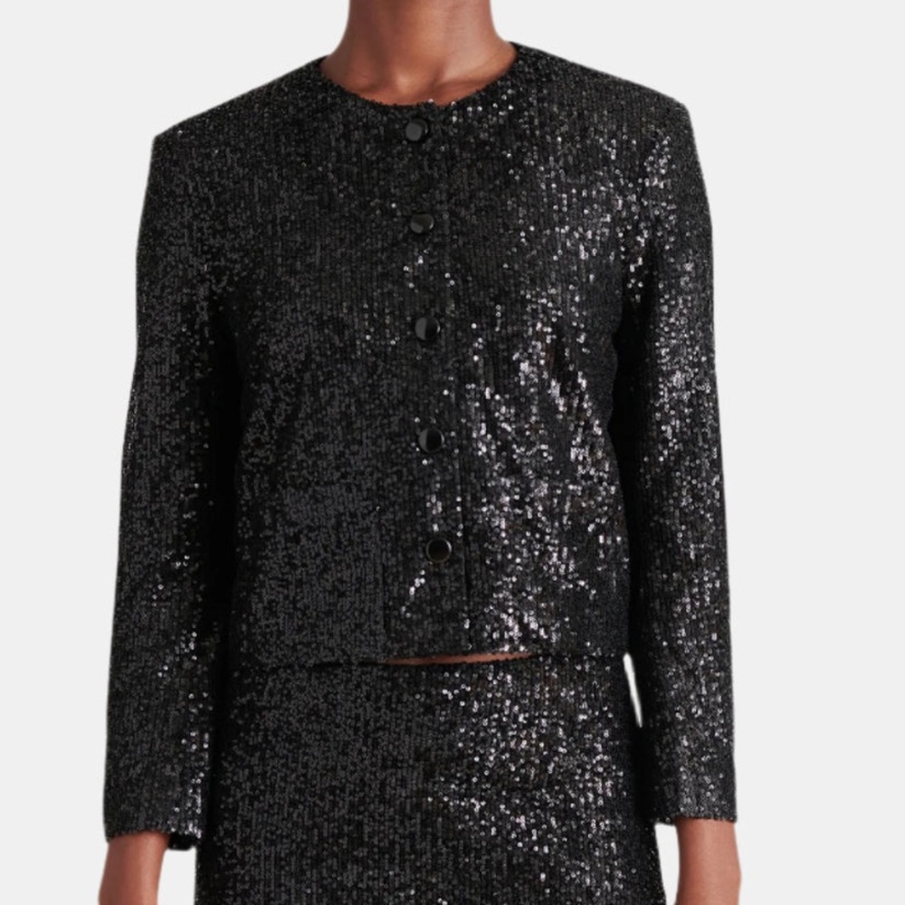 Steve Madden Cropped Black Sequin Jacket